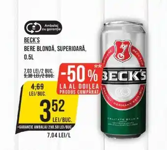 BECK'S BERE BLONDĂ, SUPERIOARĂ, 0.5L