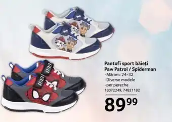 Selgros Pantofi sport băieți Paw Patrol / Spiderman Ofertă