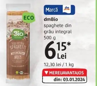 DM DmBio spaghete din grâu integral 500 g Ofertă