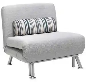 Favi Fotoliu pat extensibil HOMCOM din Fier și Bumbac cu Pernă cu Dungi, Gri 75x70x75cm | Aosom RO Ofertă