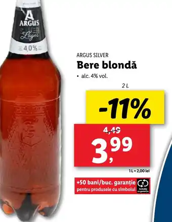 Lidl ARGUS SILVER Bere blondă 2L Ofertă