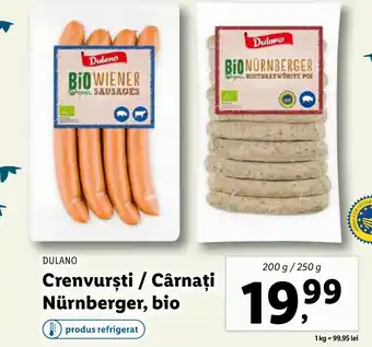 Lidl DULANO Crenvursti / Cârnaţi Nürnberger, bio Ofertă