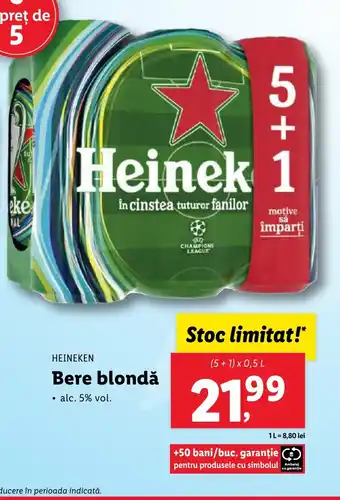 Lidl HEINEKEN Bere blondǎ Ofertă