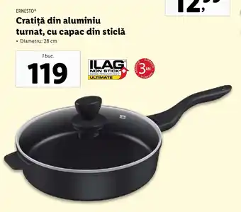 Lidl ERNESTO® Cratiţă din aluminiu turnat, cu capac din sticlă Ofertă