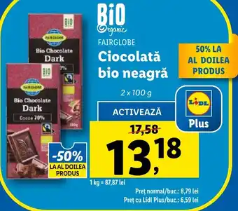 Lidl FAIRGLOBE Ciocolată bio neagră Ofertă