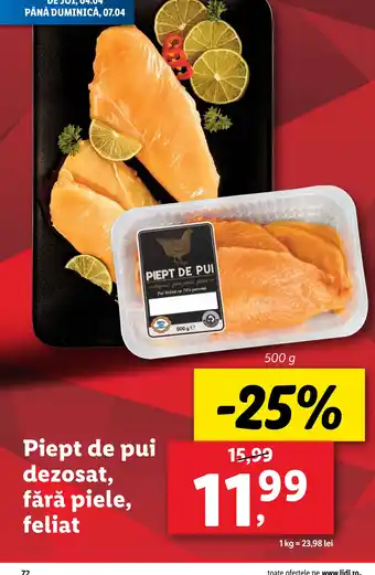 Lidl Piept de pui dezosat, fără piele, feliat Ofertă