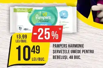 Mega Image PAMPERS HARMONIE ȘERVEȚELE UMEDE PENTRU BEBELUȘI, 48 BUC. Ofertă