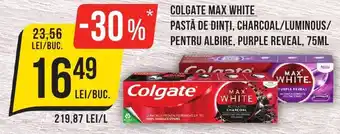 Mega Image COLGATE MAX WHITE PASTA DE DINTI. CHARCOAL/LUMINOUS/ PENTRU ALBIRE, PURPLE REVEAL, 75ML Ofertă