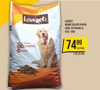 Mega Image LOVEPET HRANĂ USCATĂ PENTRU CÂINI, CU PASĂRE ŞI VITĂ, 10KG Ofertă