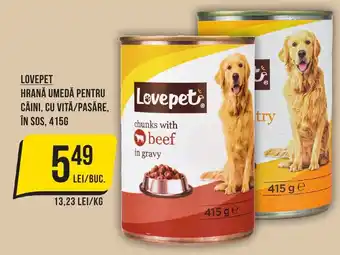 Mega Image LOVEPET HRANĂ UMEDĂ PENTRU CÂINI, CU VITĂ/PASĂRE, ÎN SOS, 415G Ofertă