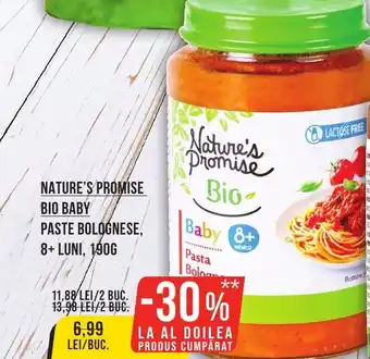 Mega Image NATURE'S PROMISE BIO BABY PASTE BOLOGNESE, 8+ LUNI, 190G Ofertă