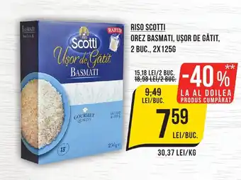 Mega Image RISO SCOTTI OREZ BASMATI, UŞOR DE GĂTIT, 2 BUC., 2X125G Ofertă