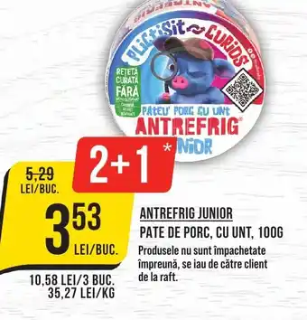 Mega Image ANTREFRIG JUNIOR PATE DE PORC, CU UNT, 100G Ofertă