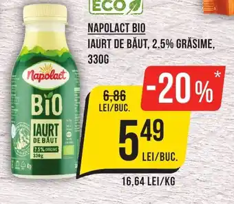 Mega Image NAPOLACT BIO IAURT DE BAUT, 2.5% GRASIME, 330G Ofertă