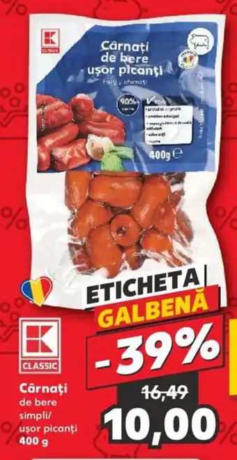 Kaufland Cârnaţi de bere simpli/ uşor picanţi 400 g Ofertă