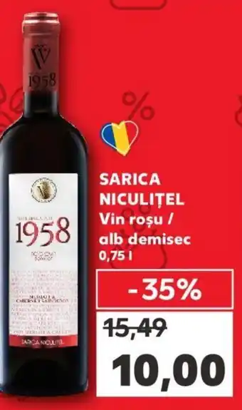 Kaufland SARICA NICULIȚEL Vin rosu / alb demisec 0,75L Ofertă