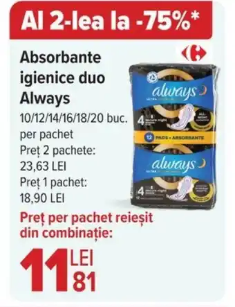 Carrefour Absorbante igienice duo Always Ofertă