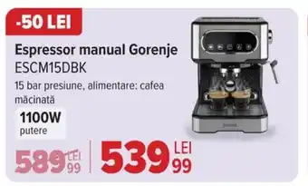 Carrefour Espressor manual Gorenje ESCM15DBK Ofertă