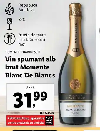 Lidl Vin spumant alb brut Momente Blanc De Blancs 0.75L Ofertă