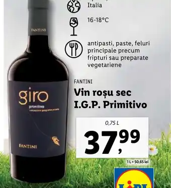 Lidl Vin roşu sec I.G.P. Primitivo 0.75L Ofertă