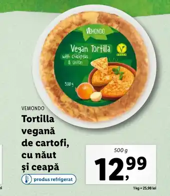 VEMONDO Tortilla veganǎ de cartofi, cu năut şi ceapă