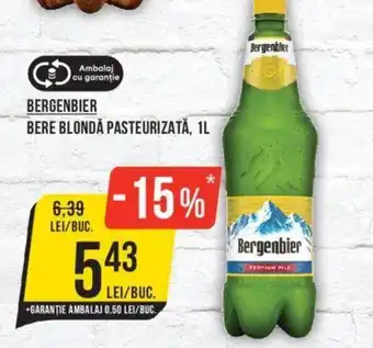 Mega Image BERGENBIER BERE BLONDĂ PASTEURIZATĂ, 1L Ofertă