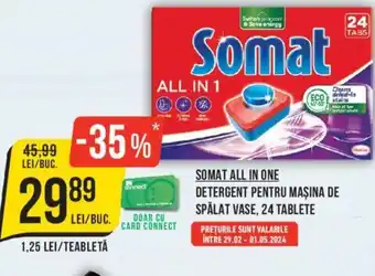 Mega Image SOMAT ALL IN ONE DETERGENT PENTRU MAŞINA DE SPALAT VASE, 24 TABLETE Ofertă