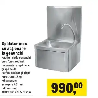 Spălător inox cu acţionare la genunchi
