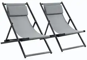 Favi Outsunny Set 2 Scaune Fotoliu Sezlong pentru Exterior, Pliabile si Rabatabile, din Aluminiu, Gri, 96.5 x 58 x 91.5cm | AOSOM Ofertă