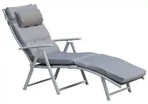 Favi Outsunny Sezlong de Gradina Pliabil cu Saltea si Perna, Spatar cu 7 Pozitii de Inclinare, 137x63.5x100.5cm, Gri Ofertă