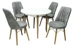 Favi Set Masă Aris Alb Rotundă cu 4 Scaune Apollo Gri Deschis Ofertă