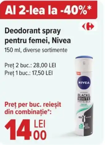 Carrefour Deodorant spray pentru femei, Nivea Ofertă