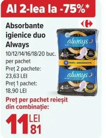 Carrefour Absorbante igienice duo Always Ofertă