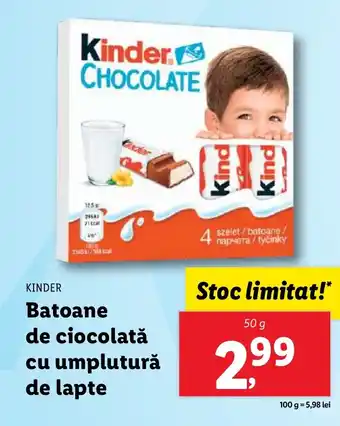 Lidl KINDER Batoane de ciocolată cu umplutură de lapte Ofertă