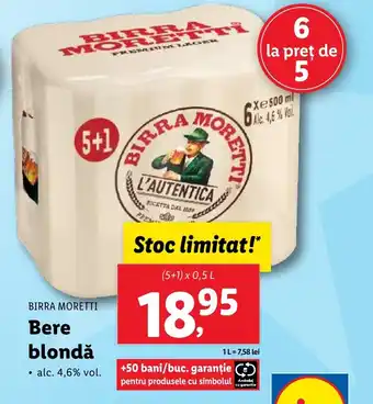 Lidl BIRRA MORETTI Bere blondǎ Ofertă