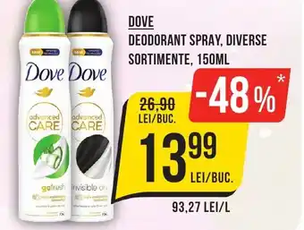 Mega Image DOVE DEODORANT SPRAY, DIVERSE SORTIMENTE, 150ML Ofertă