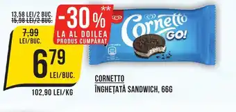 Mega Image CORNETTO ÎNGHEȚATĂ SANDWICH, 66G Ofertă