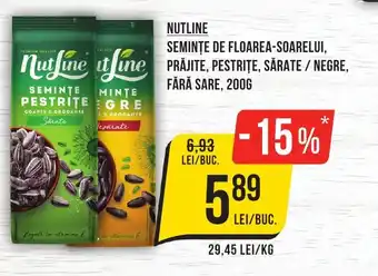 Mega Image NUTLINE SEMINŢE DE FLOAREA-SOARELUI, PRĂJITE, PESTRIŢE, SĂRATE / NEGRE, FĂRĂ SARE, 200G Ofertă