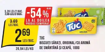 TUC BISCUIȚI SĂRAȚI, ORIGINAL/CU AROMĂ DE SMÂNTÂNĂ ŞI CEAPĂ, 100G