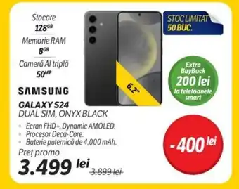 Flanco SAMSUNG GALAXY S24 DUAL SIM, ONYX BLACK Ofertă