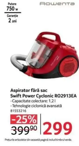 Aspirator fără sac Swift Power Cyclonic RO2913EA