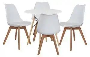Favi Set Masa Rotunda Fixa Linda 80 Cm Si 4 Scaune Bucatarie/Dining Viko Albe Ofertă