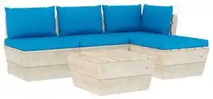 Favi Set mobilier grădină din paleți, 5 piese, cu perne, lemn molid Ofertă