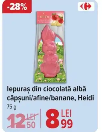 Carrefour lepuraş din ciocolată albă căpşuni/afine/banane, Heidi Ofertă