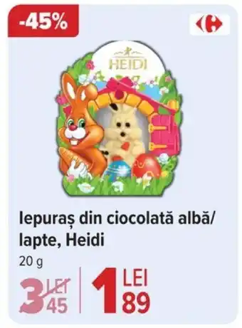 Carrefour lepuraş din ciocolată albă/ lapte, Heidi Ofertă