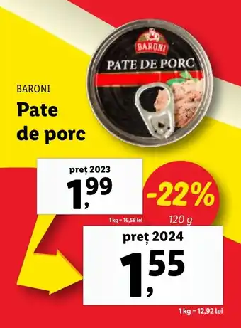 Lidl BARONI Pate de porc Ofertă