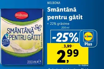 Lidl MILBONA Smântână pentru gătit Ofertă