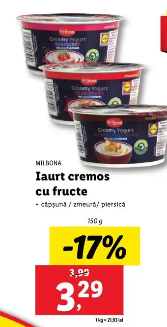 Lidl MILBONA Iaurt cremos cu fructe Ofertă