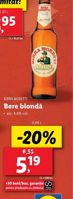 Lidl BIRRA MORETTI Bere blondǎ Ofertă