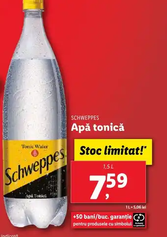 Lidl SCHWEPPES Apǎ tonică Ofertă